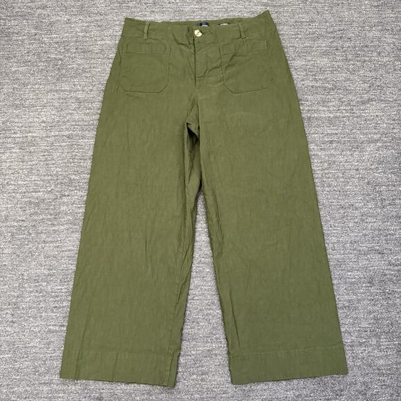 MaEve Anthropologie Colette Wide Leg Crop Pants Women 18 Plus Green Linen Blend - Picture 1 of 11